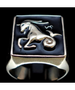 Sterling silver Zodiac ring Capricorn Star sign December January with Black enam - $105.00