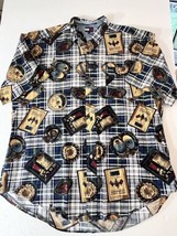 Tommy Hilfiger Crest Golf Shirt All Over Print Button Down Mens XL Novelty Plaid - £14.12 GBP