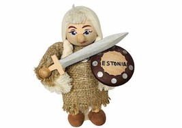 Estonia Wood Figure Viking Meened OU shield sword Norseman carved Valkyr... - $49.45