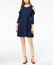 MAISON JULES Womens Cold Shoulder Flounce Trim Dress Blue Size 2 $79 - NWT - £14.34 GBP