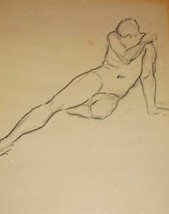 1993 Signed Hank Werner Nude Man Pose #1 Charcoal Art - $178.20