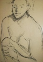 1993 Signed Hank Werner Nude Man Pose #2 Charcoal Art - $289.49