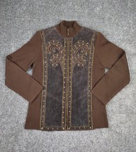 Bob Mackie Leather Jacket Women XS Knit Sleeve Embroidered Western Sweater - £23.50 GBP