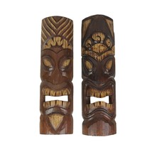Set of 2 Hand Carved Wood Sun and Flower Polynesian Style Tiki Masks 20 Inches - £36.88 GBP