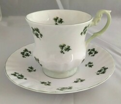 QUEEN&#39;S Rosina Bone China (England) Green/White Shamrocks Tea Cup &amp; Sauc... - $19.50