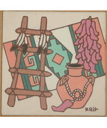 1995 KRIT EARTHTONES &quot;CHILIES&quot; INDIAN TILE TRIVET ART - $37.20 CAD