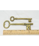 Brass Skeleton Key 7-1/4&quot;  and  5-1/2&quot; Open Barrel Key Jail Door Lock - $67.19 CAD