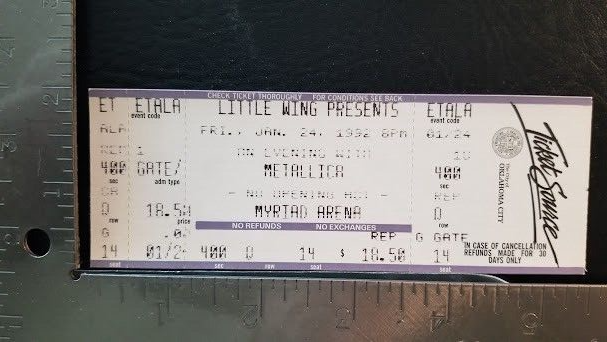METALLICA - VINTAGE JAN. 24, 1992 OK CITY, OK MINT WHOLE CONCERT TICKET ... - $30.00