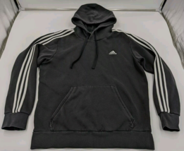 Adidas Hoodie Sweatshirt Men&#39;s Size Large 3 Stripe Black Fleece Lined Y2... - $26.55