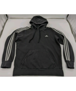 Adidas Hoodie Sweatshirt Men&#39;s Size Large 3 Stripe Black Fleece Lined Y2... - £21.02 GBP