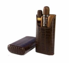 Brizard Gordo Black Leather Croc Pattern Cigar Carrying Case NIB - $163.35