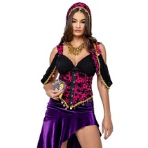 Fortune Teller Gypsy Costume Corset Top Skirt Head Scarf Coin Trim Psychic 6210 - £73.87 GBP