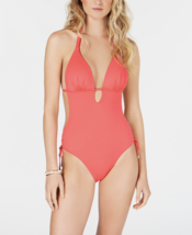 New $88 BAR III Women&#39;s Solid Cutout One Piece Swimsuit Coral Orange Size Large - £17.48 GBP
