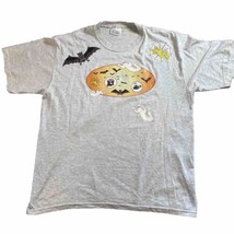 Vintage Halloween Shirt Men&#39;s Medium Ghost Spooky Bat Spider Web Grey Cr... - $15.30