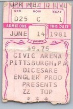 ZZ Top Concert Ticket Stub June 14 1981 Pittsburgh Pennsylvania - £27.08 GBP