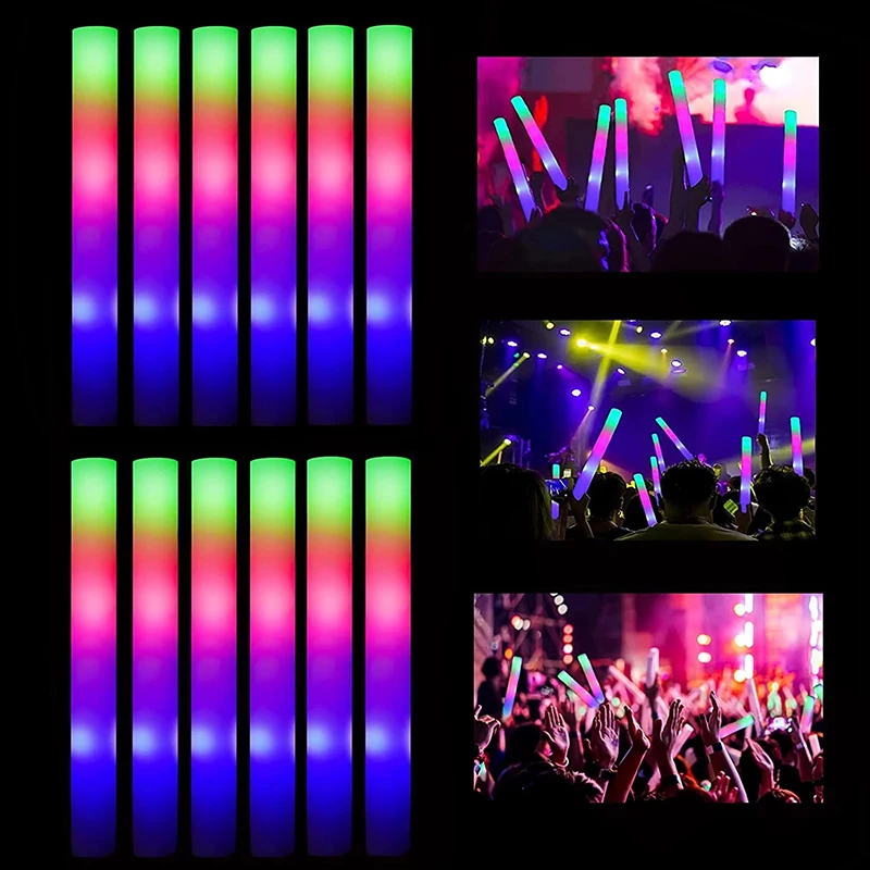 Play 12/15/30/60Pcs Bulk Colorful LED Glow Sticks RGB LED Glow Foam Stick  Cheer - £29.57 GBP