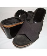 Donald J Pliner Brie Black Patent Leather Strappy Sandals 7.5 Wedge Heels Shoes - $35.60