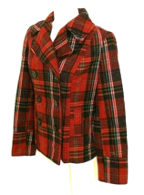 Old Navy Wool Jacket Size Small Red &amp; Black Swatch Plaid Collar Double Breasted - £22.08 GBP