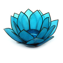 Scratch &amp; Dent Turquoise Blue Capiz Shell Lotus Flower Tealight Candle Holder - £15.86 GBP