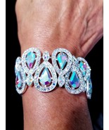 Rhinestone Bracelet Stretch, AB Statement Bracelet, Crystal Pageant Prom... - £39.17 GBP