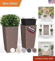 Elegant 2-Piece Mocha Planter Set - Built-in Drainage &amp; Modern Design - $134.99