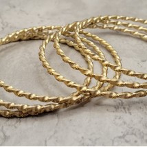 Dark Gold Twist with Gold Glitter Thin Metal Bangles Metallics Stack of 6 - $258.82 MXN