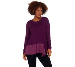 LOGO by Lori Goldstein Rayon 230 Top with Woven Asymmetric Hem   Small - $19.77