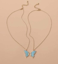 Set Of 2 Gold Necklaces - 2 Blue Butterfly Matching Necklaces - £9.72 GBP