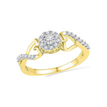 10k Yellow Gold Womens Round Diamond Cluster Heart Promise Bridal Ring 1/6 Cttw - £202.18 GBP