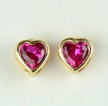 4Ct Heart Cut Simulated Red Ruby Solitaire Stud Earrings 14k Yellow Gold Plated - £26.29 GBP