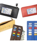 Lot 5 Genuine Leather Thin Vertical Women&#39;s Wallet Card Case with ID Window - $40.10