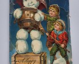 Victorian Snowman Children Merry New Year Postcard 1223 Gel Germany PC15... - $29.99