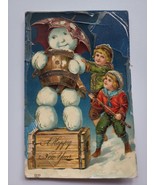 Victorian Snowman Children Merry New Year Postcard 1223 Gel Germany PC15... - £23.69 GBP