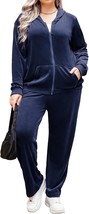 IN&#39;VOLAND Women&#39;s Navy Blue Velour Tracksuit - Zip-Up Hoodie with Pants - 16W - £19.19 GBP