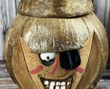 Tiki Bar Ware Decor Hand Carved Coconut Pirate Head Bank - Made in Indon... - $19.34