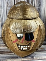 Tiki Bar Ware Decor Hand Carved Coconut Pirate Head Bank - Made in Indon... - $19.34