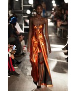 Helmut Lang Rare Sample Runway Piece Hook &amp; Eye Metallic Leather Chap Sk... - $533.39 CAD