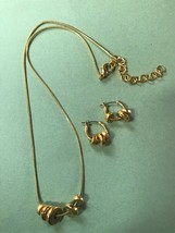 Estate Demi Dainty Goldtone Snake Chain w Slide Bead Pendants &amp; Hoop Earrings - £14.67 GBP