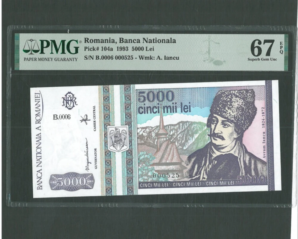5000 Lei 1993 PMG 67 Superb Gem Uncirculated - $9,123.29 MXN