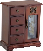 Women&#39;S Ring Storage With 4-Drawers Built-In Necklace Carousel And Mirror, Solid - £52.07 GBP