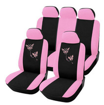 9pcs Butterfly Cartoon Car Seat Covers Set Universal Car Interior Pink Full Set - £35.37 GBP