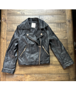 Girls Black Leather Jacket Full Zipper Motorcycle Coat, Size 6/6X, Pre-O... - $21.86 CAD