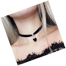Punk Black Velvet Choker Necklace Love Heart Pendant - £36.20 GBP
