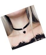 Punk Black Velvet Choker Necklace Love Heart Pendant - £36.12 GBP