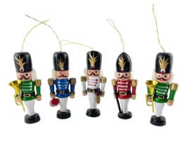 Christmas Toy Soldier Band Ornaments Set of 5 Wooden Orchestra Figures - £15.43 GBP