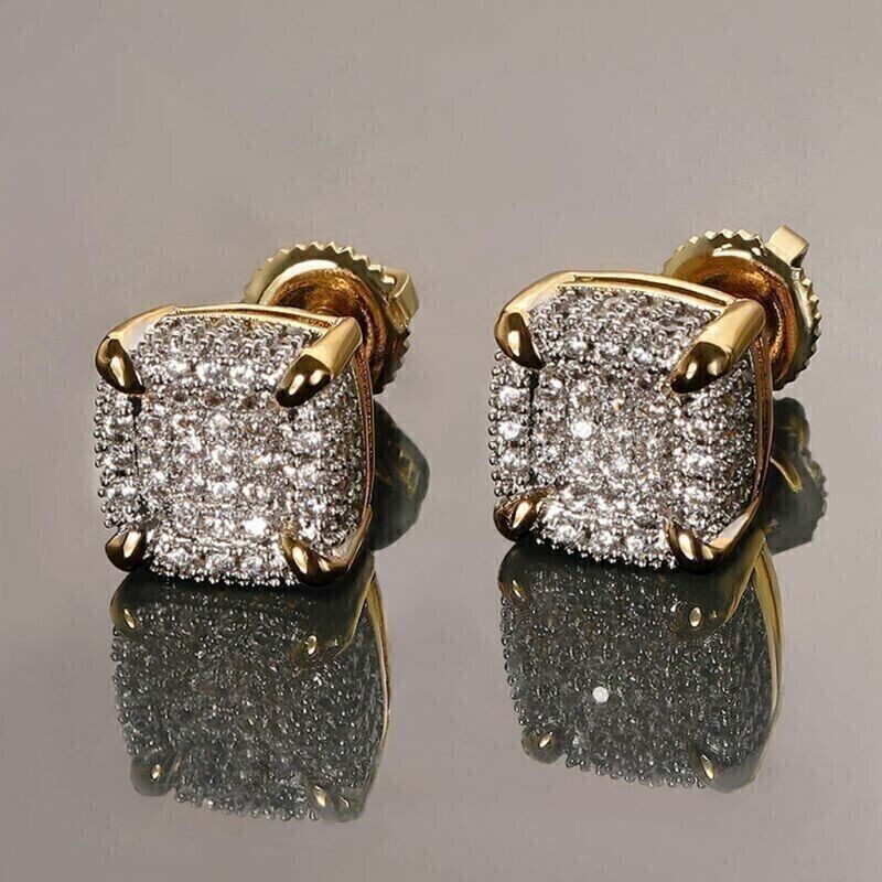 2.00Ct Round Cut Lab Created Diamond Men's Stud Earring 14K Yellow Gold Plated Item image 2