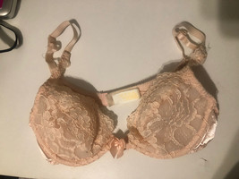 VICTORIAS SECRET Vintage 32C Satin Lace Padded Demi Plunge Gold Tag Bra ... - £26.83 GBP