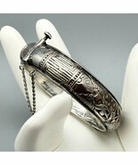 Vintage Sterling Silver Hinged Bangle Bracelet 32.9g 7.5” Floral Sunburst - $93.00