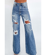 Ashleigh Blue Acid Wash Distressed Wide Leg High Waist Jeans - $58.27 CAD
