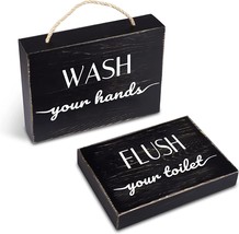 Black Farmhouse Bathroom Sign And Plaque (Set Of 2), Wash Hand And Flush... - £25.07 GBP